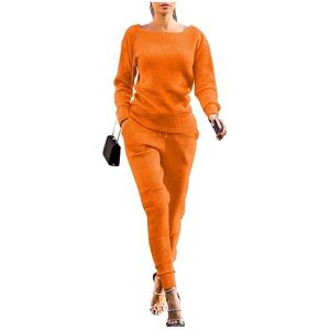 Womens Rib-Knit Pullover Sweater Top & Pants Set